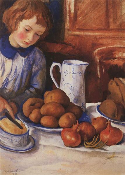 Katya at the kitchen table, 1923 - Zinaida Evgenievna Serebriakova