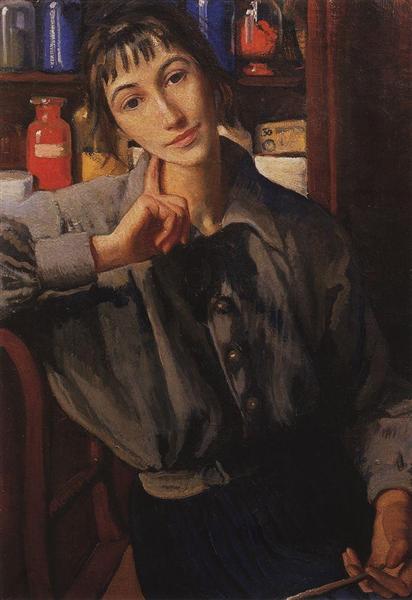 Self-portrait with a brush, 1924 - Zinaida Evgenievna Serebriakova