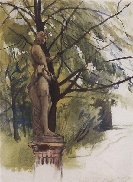 Statue of a faun in the garden of the Yusupov in St. Petersburg, 1923 - Zinaida Serebriakova