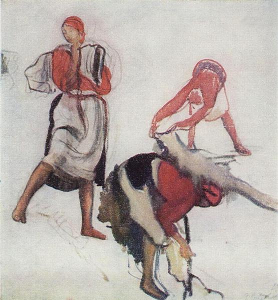 Study for painting "Canvas whitening", 1916 - 1917 - Sinaida Jewgenjewna Serebrjakowa